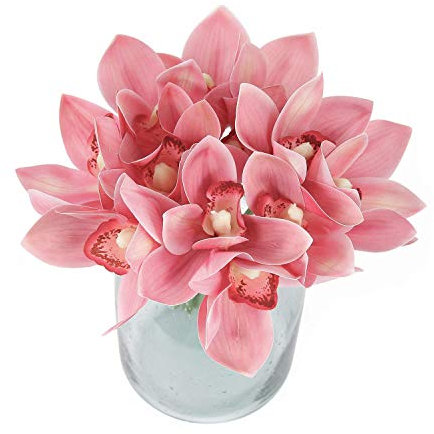 Blooming Paradise Künstliche Kunstpflanzen, fühlt sich echt an, Seide, Cymbidium, Orchidee, Blumenarrangements, Hochzeitssträuße, Dekorationen, Kunststoff, für Zuhause, Küche, Hellrosa, 12 Stück