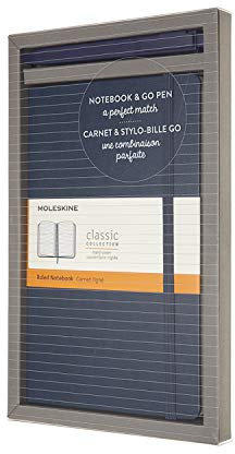 Moleskine Bundle Vertical Notebook Classic Pagina a Righe e Penna Go, Taccuino Copertina Rigida e Chiusura ad Elastico, Dimensione Large 13 x 21 cm, 192 Pagine, Blu Zaffiro