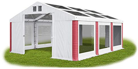 Das Company Transparentes Partyzelt 4x6m - PVC 580g/m² - Wasserdicht & Winterfest - Weiß-Rot Ganzjahres Gartenzelt - Modular & Hochwertig - Festzelt mit Dachplane für Events und Feiern