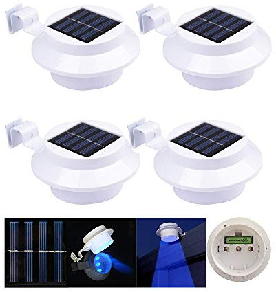 4X Blue LED Solar Gutter Lights Outdoor Fence Gutter Light Outdoor Garden Wall Lobby Pathway Lamp [Energy Class A+]
