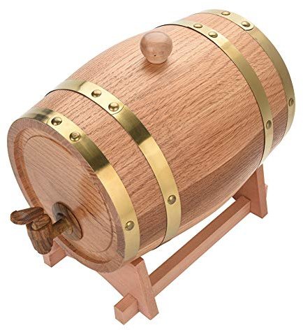 3 L vintage ekvinsfat, trä ek timmer vinfat förvaringshållare dispenser för whisky Bourbon Tequila, vinäger öl, läckagesäker ek vin förvaringskorg med trästativ och kran
