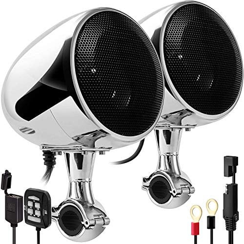 Aileap SPK350X 4 Zoll Full Range wasserdichtes Motorrad Bluetooth Stereo Lautsprecher Moto Audio Verstärker Funksystem für ATV RZR UTV Quad 4 Wheeler (Chrom,Gitter)…