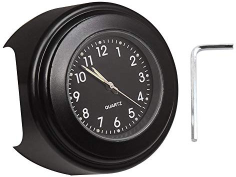 Junerain 22–25 mm Durchmesser Motorrad Lenker Quarzuhr langlebig praktisch multifunktional klassisch wasserdicht Leuchtend Uhr Motorrad Uhr (Farbe: schwarz)