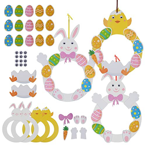 LAMEK 81pcs Easter Wreath Craft Kit Bunny & Chick Wreath Kits Arts Crafts for Kids DIY Boys Girls Make Your Own Easter Decorations Creative Gift Party Supplies