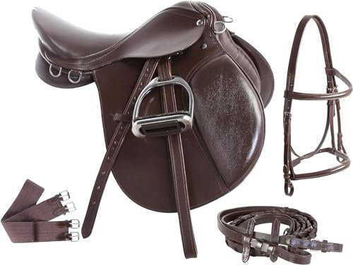 EU Englischer Sattel, Allzweck-Leder-Reitzeug, Trail-Show-Pferde-Zaumzeug (Größe 30,5 cm Sitz bis 45,7 cm Sitz)