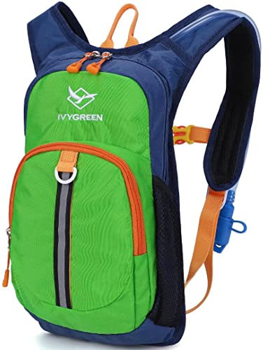 Ivygreen Trinkrucksack für Kinder, Wanderrucksack für Jungen oder Mädchen, mit 1,5 l Wasserblase, Grün
