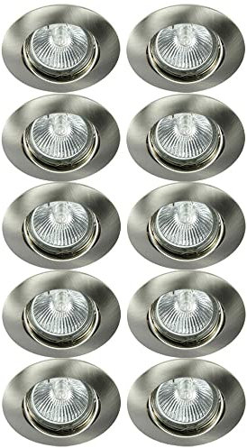 NCC-Licht 10 x Einbaustrahler Einbauleuchte DITO DT02B Chrom matt rund max. 35W ohne Leuchtmittel schwenkbar