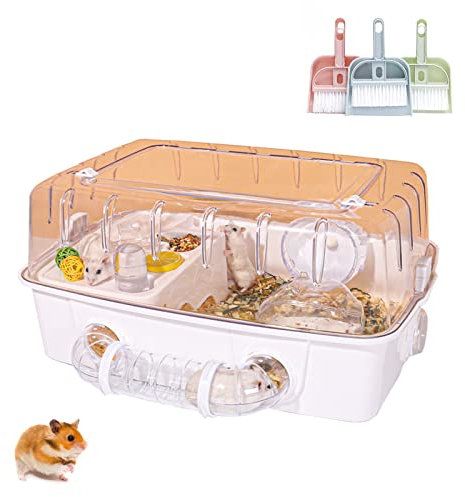 xixi-Home Hamsterkäfig mit 2 Ebenen, Acryl, syrischer Hamsterkäfig mit Zubehör, großer Zwerghamster, Lebensraum, transparent, atmungsaktiv, für russische Hamster, Maus, Kleintierkäfige (weiß)