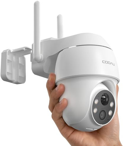 COOAU 2k Camara Vigilancia WiFi Exterior Solar con Batería Recargable, Camara Vigilancia Domicilio WiFi PTZ con Visión Nocturna en Color, Detección de Movimiento PIR, Sirena, IP66 Blanco