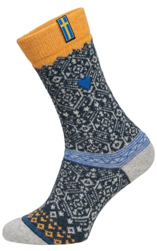 HomeOfSocks Flaggensocken Schweden - Damen Und Herren Kuschelsocken Aus Wolle - Dicke Socken Mit 70% Wollanteil Und Schwedischer Flagge | Blau Gr. 35-38