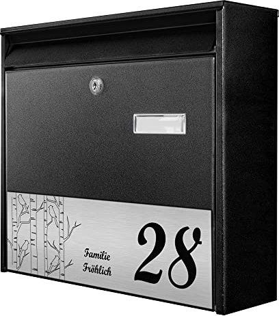 banjado® Burg-Wächter® Briefkasten schwarz mit graviertem Namen/personalisierter Briefkasten 32x36x10cm / Postkasten/Briefkasten ohne Zeitungsfach/Briefkasten mit Namensschild