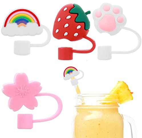 Silicone Cloud Straw Covers - 4 PCS Reusable Tips & Lids for 6-8 mm Straws