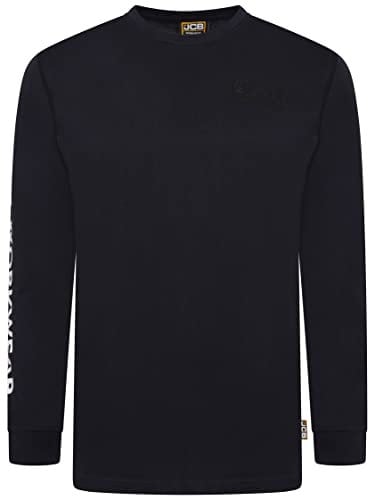 JCB Dark Navy Banner Shirt - Men's Long Sleeve T-Shirt - 100% Cotton Workwear - XL