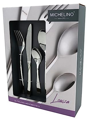 MICHELINO Besteckset 24 teilig Serie Louisa für 6 Personen Edelstahl Mehrzweck Einsatz für Zuhause Messer Gabel Löffel Küche