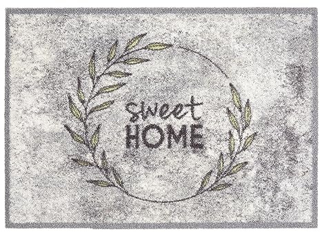 Rutschfeste Sauberlaufmatte innen - Sweet Home Kranz 50 x 70cm (Rechteckig) | Miabella Türmatte rutschfester Läufer Wohnraum Fußmatte extrem saugfähiger Küchenläufer waschbar bei 30°C Schmutzfangmatte