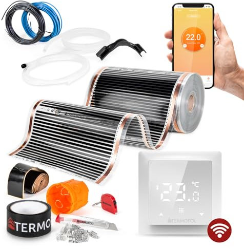 Termofol Elektrische Fußbodenheizung Heizfolie 230V - mit Thermostat H6 WIFI - Leistung 80 W/m2 - Oberfläche 10m² - Fussbodenheizung Elektrisch Komplettset fur Fußboden-, Wand- oder Deckenheizung