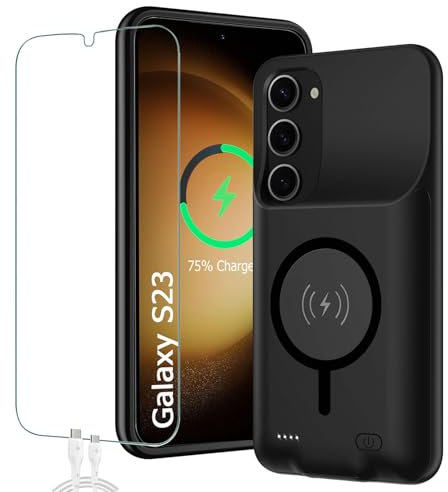 Battery Case for Galaxy S23,[10000mAh] Slim Portable Protective Fast Charging Case Backup Power Bank Battery Case Compatible with Galaxy S23(6.1inch) Wireless Charging Case with Carplay-Black
