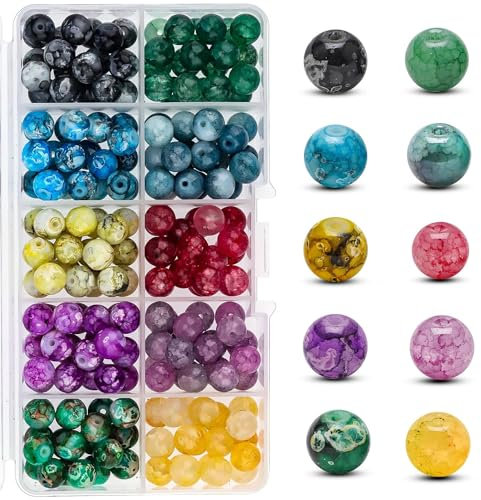 200 Stück Natürliche Edelsteine, ⌀ 8mm Rund Perlen, DIY Handwerk Dekor, 10 Farbige Steinperlen FüR ArmbäNder, für Armbänder, Ohrringe, Halsketten, Schmuck, Basteln, Auffädeln