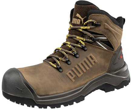 PUMA Safety Iron HD MID - Scarpe antinfortunistiche da lavoro S3S, in fibra di vetro, impermeabili, antiscivolo, marrone, 43 EU