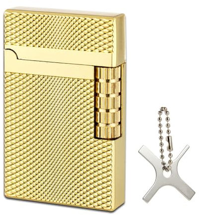 Goldenes Feuerzeug | Farbe: Gold (Carre) | Stand Flamme | Reibrad | Set Edles Desgin Gas Marken Feuerzeug + Coumo Justier Werkzeug | Geschenkverpackung