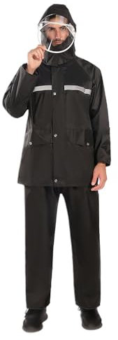 Langer Herren Regenmantel Mit Knopf Und Reißverschluss, Abnehmbarer Kapuze, Einlagiger, Geteilter Regenmantel Und Regenhose, Outdoor Wander Regenmantel