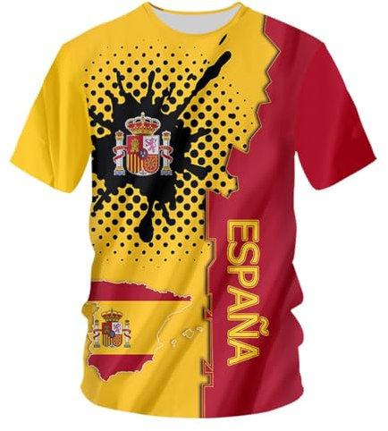 YuanDiann 2024 Européen Football Coupe T Shirts Espagne Ventilateurs Encourager Sport Casual Homme Femme Enfants Drapeau National Impression Manche Courte Séchage Rapide Respirant Tee Shirt 7# 150