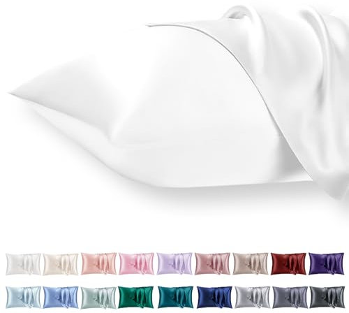 Vielit 2er Set Satin Kissnbezug 50x70 mit Zip,Weich wie EIN Silk Pillowcase,wie Seidenkissenbezug Geeignet für Curly Haar,Satin Kopfkissenbezug Kissenbezüge Weiß Kissenhülle