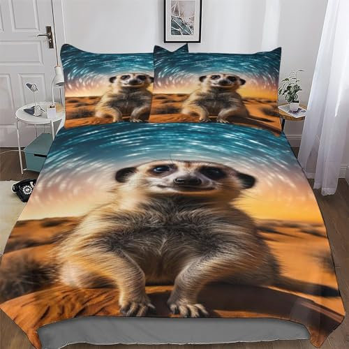 PAZZK Erdmännchen Bettwäsche & Kissenbezug - Bettbezüge Aus Atmungsaktivem Mikrofaser, Superweiches Bettbezug Set 2teilig, Angenehme Bettdeckenbezug Single (135x200cm)