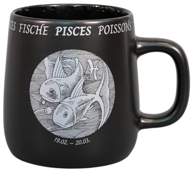 Könitz Kaffeetasse Sternzeichen Fische. Teetasse 395ml Bone China Porzellan. Design schwarz, vintage