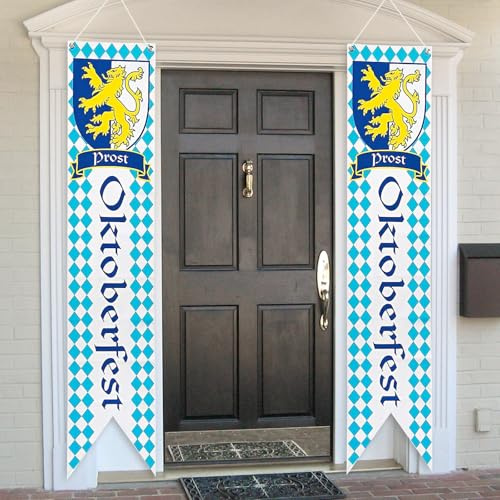 2 Stück Oktoberfest Deko Banner, Bierfest Dekoration Set, Bayerische Fahnen für Oktoberfestparty Indoor Outdoor Hängende Dekoration