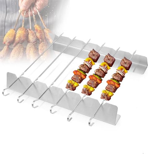 Brochetas Barbacoa 12 Piezas Brocheta y 1 Piezas Soportes para Brochetas Brochetas Acero Inoxidable Pinchos Barbacoa Pinchos para Barbacoa para Hoguera, Barbacoa, Verduras