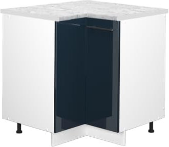 Vicco Eckunterschrank Fame-Line, Dunkelblau Hochglanz/Weiß, 80.5 cm, AP Marmor