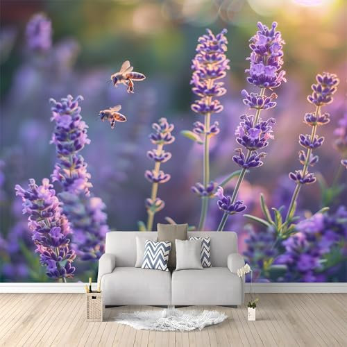 Fototapete Lila Lavendel 350x256 cm Vlies Tapete 3D Effekt Moderne Wandtapete Dekoration, für Wohnzimmer Schlafzimmer TV-Hintergrund Wanddeko Wallpaper