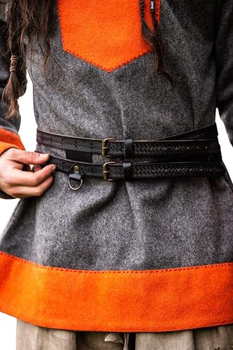 Leonardo Carbone® Unisex Wikinger Leder Doppelgürtel Axel - Ledergürtel Herren, Wikinger Kleidung Herren, Gürtel Damen, LARP-Kleidung, Karneval, Cosplay, Hobbit Kostüm - 100% Echtleder Schwarz
