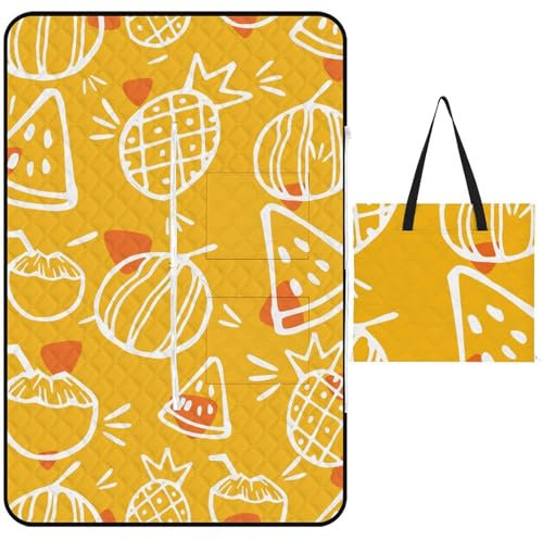 Xiputvl 3D-Eindruck Tropical-Obsts Picknickdecke Strandmatte Outdoor Teppich Wasserdicht, Faltbar Strandliege Für Trocken Strand, BBQ, Picknick, Wandern 150x100cm
