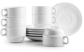 IBILI - Juego de 6 Tazas de 170 ml con Platillos Castilla Blanca, Porcelana