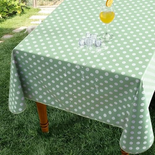 Romanstile Wachstuchtischdecke Frühling 140x240 cm Grün mit Punkten Tischdecke Outdoor abwaschbar PVC Tischdecken Gartentischdecke wetterfest Table Cloth modern deko für Geburtstag,Party,Ostern,Sommer
