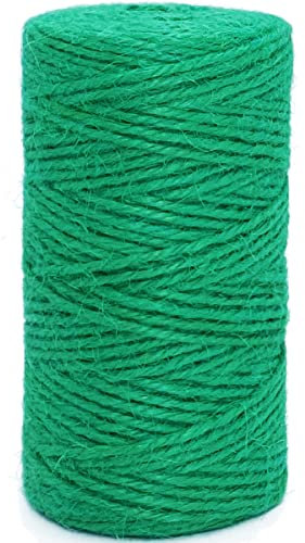 Leecogo Grass Green Jute Twine 2mm 328 Feet 100m for Arts and Crafts, Gardening, Gift Wrapping, Mason Jar Decor, Wedding Decorations, Packing String