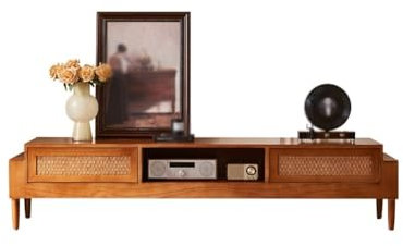 NEBE Tv Stand Cabinet Wooden TV Cabinet Retro Living Room Storage Cabinet Small Apartment Modern Rattan Wall Cabinet Side Cabinet Tv Unit