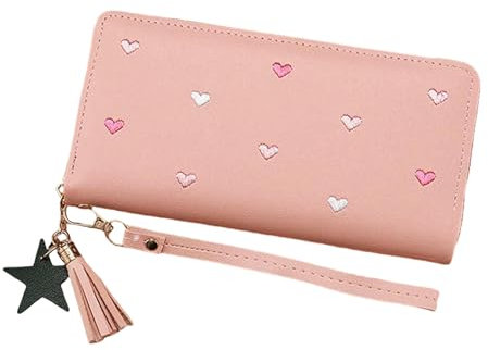 GPWDIEJB GeldböRse Damen Frauen Lange Geldbörsen Luxus Liebe Herz Für Mädchen Geld Taschenkartenhalter Weibliche Telefon Clutch Bag-Hellrosa
