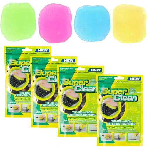 Penbinmall Gel Limpieza para Teclado 4 Piezas - Gel Limpiador de Polvo para Interior Coche, Kit Limpieza Coche para Automóviles, Teclado, Ordenador Portátil, Slime Limpiador Universal de Polvo