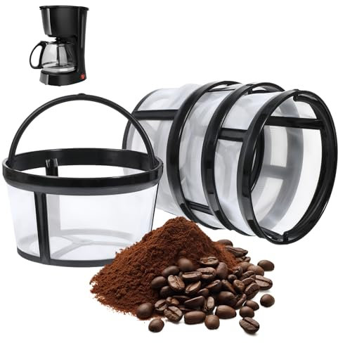 4 Pcs Reusable Coffee Filter with Handle Basket-Style Filter Fits Coffee Makers and Brewers Replaces Your Paper Strainer for Most 4-5 Cup Basket Machine