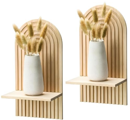 Pyuyan 2 Stück Boho Regenbogen Wandregal aus Holz, Boho Wandregal Regenbogen, Deko Aesthetic Holzregal, Holz Boho Wanddeko, für Blumentöpfe, Bücher, Kerzen, Wohnzimmer, Schlafzimmer