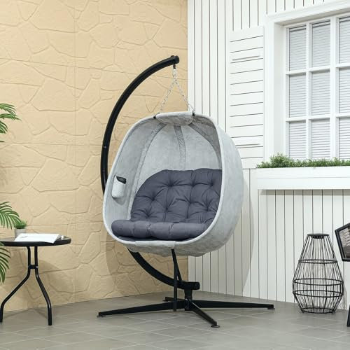 Billg Hängesessel mit Gestell, Wetterfest Hängeschaukel, Gartenschaukel, Outdoor oder Indoor Schaukel Sessel Inkl Kissen - Korbhängesessel bis 120 kg für Kinder & Erwachsene, Faltbar Ergonomisch