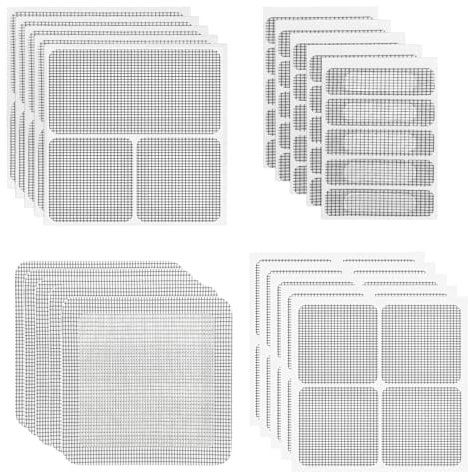65 Pcs Red Mosquiteira Ventana Reparar Autoadhesiva, Parche de Reparación de Malla, 4 Tamaños de Cintas de Reparación de Mosquiteras para Ventanas, para Ventanas, Puertas