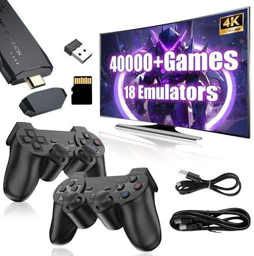 M8 Console de Jeux Rétro Console Retro Gaming 64G,40000+ Jeux,18 Émulateurs,4K HD Output Game Stick,Console de Jeux Portable with Manettes sans Fil,Jeux vidéo Plug & Play pour TV,Cadeaux pour Adulte