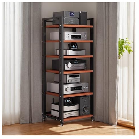 Generico Supporto Moderno per Giradischi con Ripiani Regolabili, mobiletto Porta TV per Soggiorno, scaffale Stereo Alto con Struttura in Metallo Nero, mobiletto Porta TV angolare per l'intratteniment