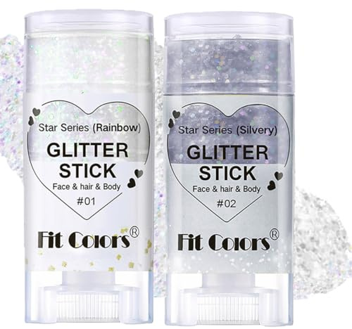 Baorder 2 unidades de barra de purpurina corporal arcoíris y plateada, gel de purpurina para el cabello y la cara, maquillaje para niños y mujeres, pintura facial brillante de sirena