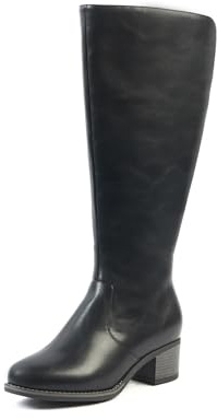 OHC - Modello ACAI - Stivali alti da donna a gamba larga 2XL - Doppia suola rimovibile, tacco di 5,5 cm - Chiusura con zip - Stile elegante e confortevole - Per l'ufficio o le uscite eleganti