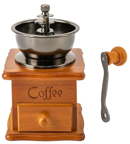Handmühle für Kaffeebohnen Retro Manuelle Kaffeemühle auf Holz mit Handkurbel Tragbar Kaffeemühle